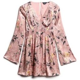 Superdry Flare Sleeve Jacquard Mini Dress Rose FR 42 (EU 40)