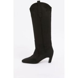 loveroses Love & Roses Faux Suede Pull On Western Low Heel Smart Long Boots Noir EU 40 (UK 7)