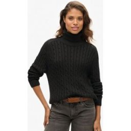 Superdry Slouchy Cable Roll Neck Jumper Noir FR 40 (EU 38)
