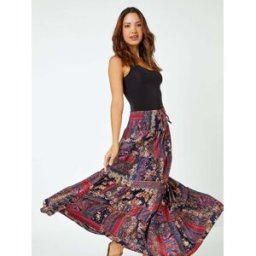 Roman Roman Bohème Fleuri - Jupes Maxi taille froncée rouge FR 40 (EU 38)