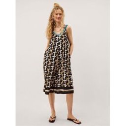 Monsoon Monsoon Leila Woodblock Print Culotte Jumpsuit Noir S (FR 38-40)