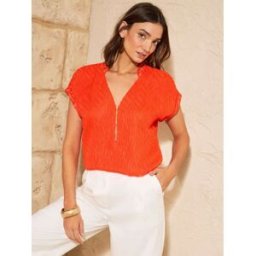 Love & Roses Love & Roses Roll Sleeve Zip Front Blouse orange FR 50 (EU 48)