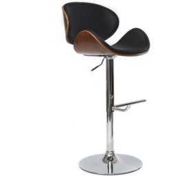 Miliboo Tabouret de bar design réglable noir, bois foncé et métal chromé WALNUT