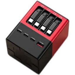 INF Chargeur GaN de bureau 8-en-1 avec câble rétractable, ports USB et Type-C, puissance jusqu'à 110 W Rouge