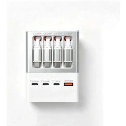 INF Chargeur GaN de bureau 8-en-1 avec câble rétractable, ports USB et Type-C, puissance jusqu'à 110 W Blanc