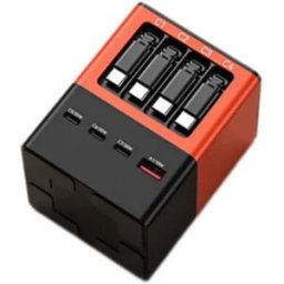 INF Chargeur GaN de bureau 8-en-1 avec câble rétractable, ports USB et Type-C, puissance jusqu'à 110 W Orange