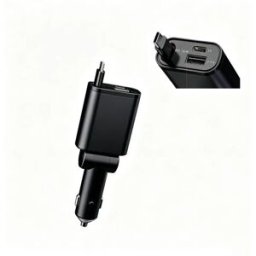 INF Chargeur voiture 3 ports avec PD 30W, câble double rétractable 80cm et tête réglable Le noir