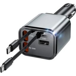 INF Chargeur voiture multi-marques rétractable avec double USB-C, sortie 50w et extension 2+2 à quatre ports