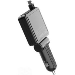 INF Chargeur voiture PD30W à câble rétractable pour véhicules 12V-24V, sortie jusqu'à 45W, USB-C, gris
