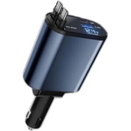 INF Chargeur voiture double USB-C 45 W avec câble rétractable de 120 cm et écran numérique