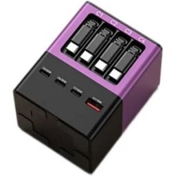 INF Chargeur GaN de bureau 8-en-1 avec câble rétractable, ports USB et Type-C, puissance jusqu'à 110 W Violet