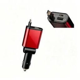 INF Chargeur voiture 3 ports avec PD 30W, câble double rétractable 80cm et tête réglable Rouge