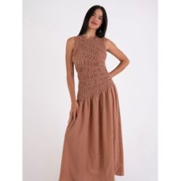 Amy Lynn Amy Lynn Brown Julia Polka Dot Shirred Mesh Sleeveless Midaxi Dress Brun FR 40 (EU 38)