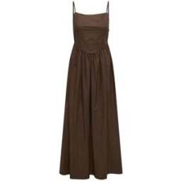 ONLY ONLY Tie Back Waist Detail Long Strap Dress in Poplin Cotton Brun FR 38 (EU 36)