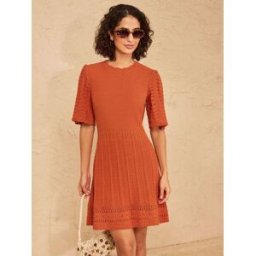 Love & Roses Love & Roses Scalloped Crew Neck Cotton Rich Knitted Mini Dress orange FR 48 (EU 46)