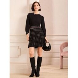 loveroses Love & Roses Fine Gauge Scallop Detail Spot Knitted Mini Dress Noir FR 44 (EU 42)