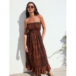 Next Robe mi-longue d'été à volants et bandeau imprimé Brun FR 36 (EU 34)