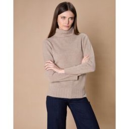 Oscar et Louise - Pull 100% Cachemire 4 fils Audrey col roulé beige foncé L