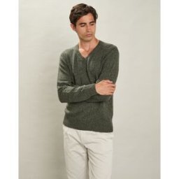 Hartford - Pull V 100% Laine Sans Couture camo S