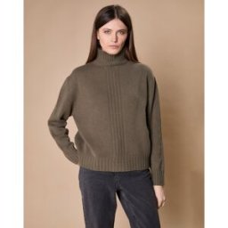 Oscar et Louise - Pull en Laine & Cachemire Ambre col montant 4 côtes kaki XL