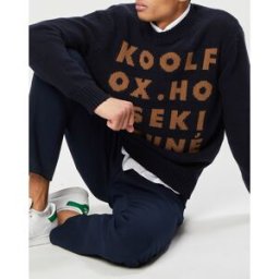 Maison Kitsuné - Pull 100% Laine Laine Jacquard Kool Fox bleu marine XS