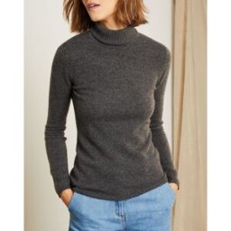 Miss Cashmere - Pull 100% Cachemire col roulé gris chiné foncé S