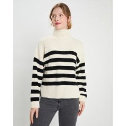 Galeries Lafayette - Pull en Laine & Cachemire Sydney rayure écru/noir M