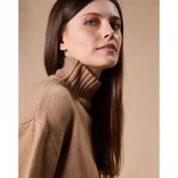 Oscar et Louise - Pull en Laine & Cachemire Ambre col montant 4 côtes camel L