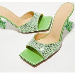 Mach & Mach - Mules en Satin & Strass vertes - Talon 9 cm 37