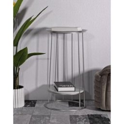 Mauro Ferretti - Table d’appoint en fer et marbre Towery argentée – D.40x76 cm OS