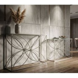 Mauro Ferretti - Lot de 2 consoles Paradise en métal et verre argentés – 100x30x78 cm / 90x25x72 cm OS