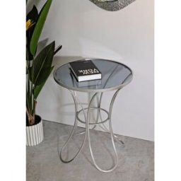 Mauro Ferretti - Table d’appoint en fer et verre Trixy argentée – D.56x68 cm OS