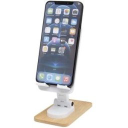 Support de téléphone de bureau Alfirk pliable en plastique recyclé avec détails en bambou blanc