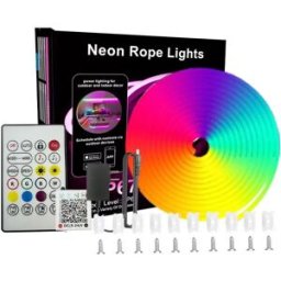 INF Ruban LED Néon RGB 10M - 60 LED/M, Contrôle Bluetooth, Télécommande 24 Touches, Prise EU