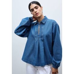 MONOPRIX Blouse manches longues unie en jean en coton BIO GOTS S