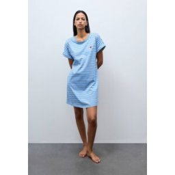 MONOPRIX Chemise de nuit manches courtes rayée en coton BIO GOTS M