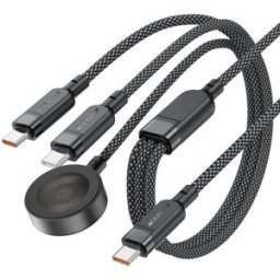 ACEFAST Câble 3 En 1 Usb-c - 2x Usb-c / Chargeur Qi Apple Watch 480 Mb/s 100 W 1,2 M - Noir