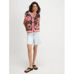 River Island River Island Sleeveless Leopard Print Floral Knitted Waistcoat Rose S (FR 38-40)