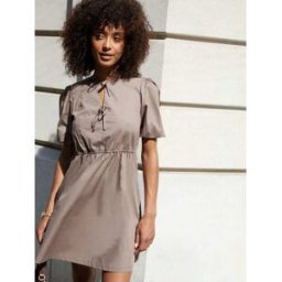 threadbare Threadbare Puff Sleeve Tie Front Smock Mini Dress Brun FR 42 (EU 40)