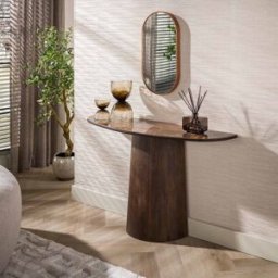 Vivabita Console demi-lune moderne en bois de manguier massif Esmira Brun