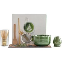 INF Bol matcha en céramique avec bec - Ensemble matcha 8 pièces à bord en dentelle avec chasen en bambou fait main, chashaku et Vert foncé