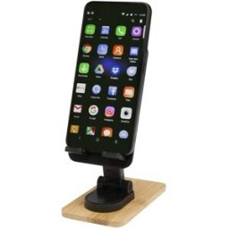Support de téléphone de bureau Alfirk pliable en plastique recyclé avec détails en bambou noir
