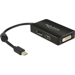 Delock 62623 DisplayPort / HDMI / DVI Adaptateur [1x Mini port Display mâle - 1x DisplayPort femelle, HDMI femelle, DVI femelle 24+1 pôles] noir avec noyau en