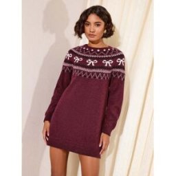 friendslikethese Friends Like These Burgundy Red Petite Fairisle Bow Mini Dress rouge FR 42 (EU 40)