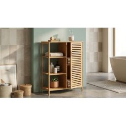 Idomya - Meuble de salle de bain avec étagère 3 niveaux Maya bambou - 66x33x87 cm OS