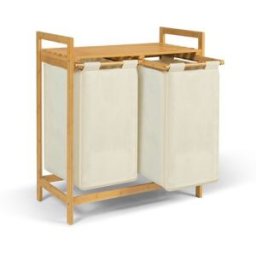 Idomya Essentials - Panier à linge Maya deuxcompartiments en bambou beige - 64x33x73 cm OS