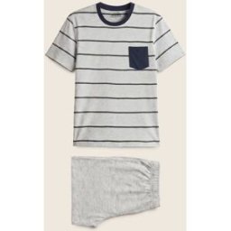 MONOPRIX Pyjama T-Shirt manches courtes à rayures et short en coton BIO GOTS XXL