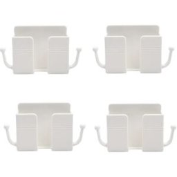 INF Lot de 4 boîtes murales pour téléphone et télécommande, rangement ABS sans perçage avec station de recharge Blanc