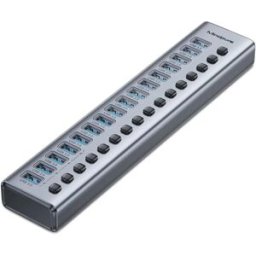 INF Hub USB 3.0 alimenté à 16 ports avec interrupteurs individuels, transfert 5Gbps et alimentation 12V/4A