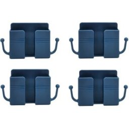 INF Lot de 4 boîtes murales pour téléphone et télécommande, rangement ABS sans perçage avec station de recharge Bleu